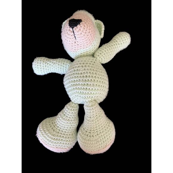 Handmade Crocheted Light Green and Brown Teddy Bear - Picture 4 of 8